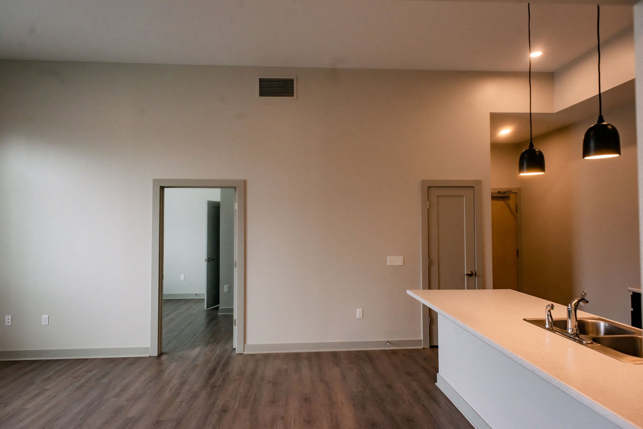 open concept living space kitchen counter